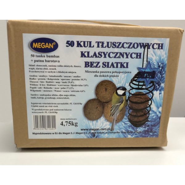 Lesalo rutuliukai laukiniams paukščiams (50vnt.), su lesykla