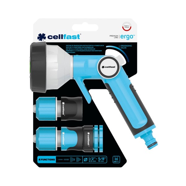 Cellfast laistymo pistoletas ERGO 1/2" su priedais. 4 padėtys