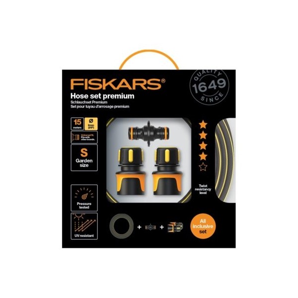 Fiskars Premium aiavoolikute komplekt 3/8" 15m