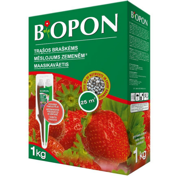 BIOPON väetis maasikatele ja metsmaasikatele 1 kg (graanulid).